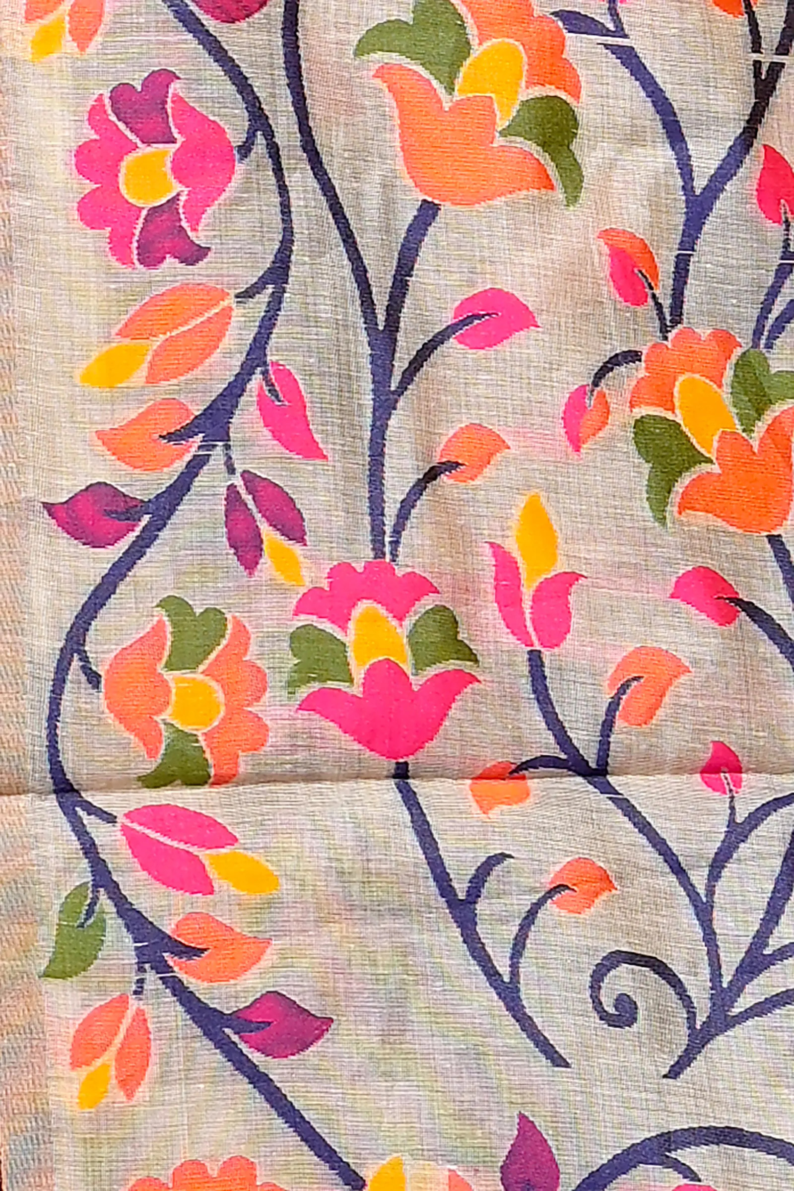 Cream Cotton Silk Parmix Hand Loom Saree (392)